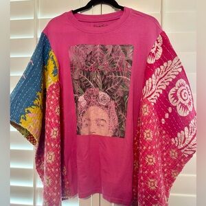 FRIDA KAHLO PINK upcycled kantha tunic top os S M L XL 1X 2X